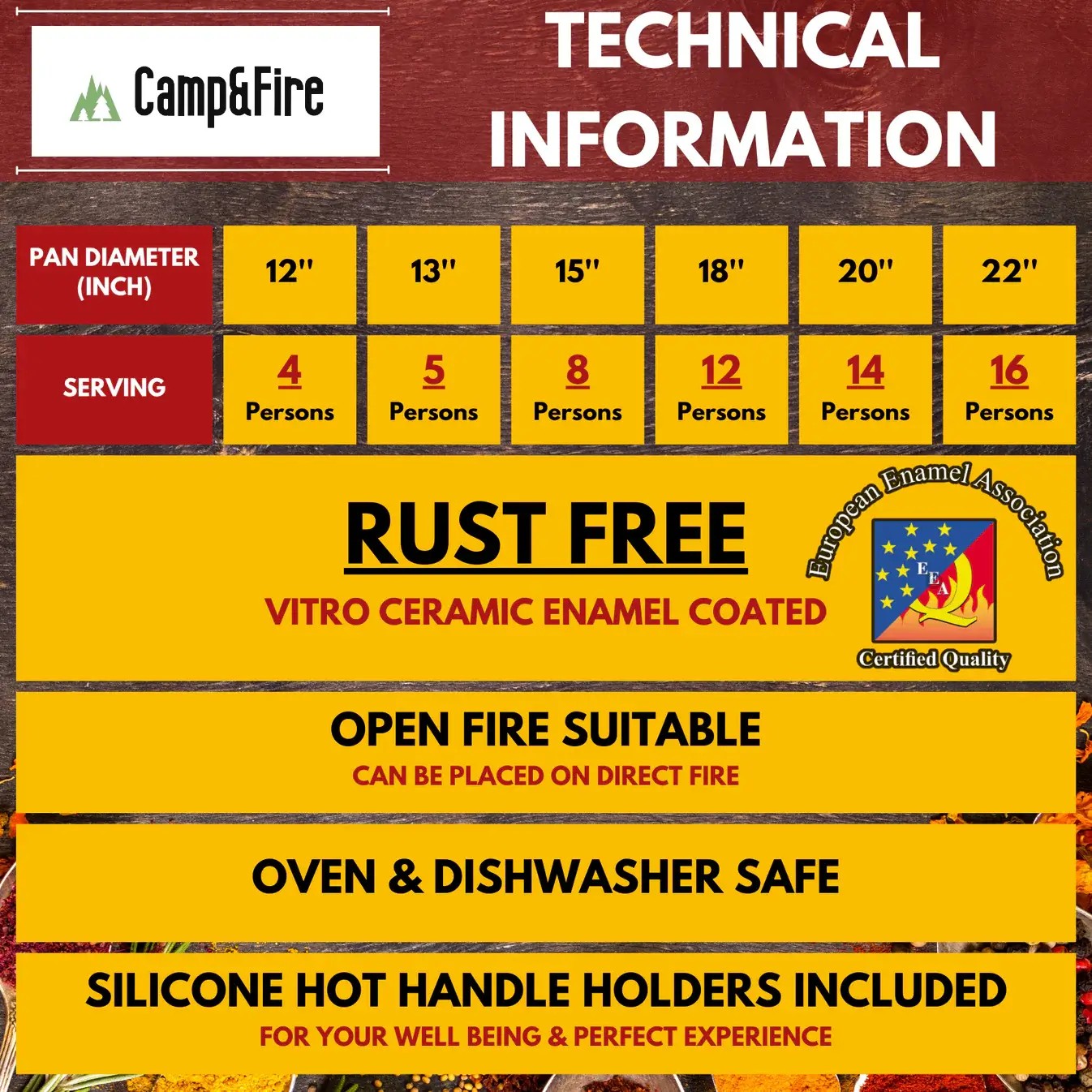 Enamelled Paella Pan. Non-Stick Carbon Steel with Silicone Handles.