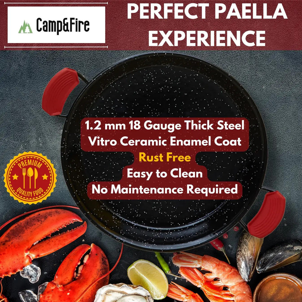 Enamelled Paella Pan. Non-Stick Carbon Steel with Silicone Handles.