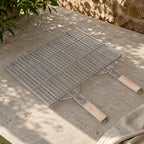 Extra-Large Foldable BBQ Basket – Stainless Steel Mesh with Dual Wooden Handles (46 × 56 cm)