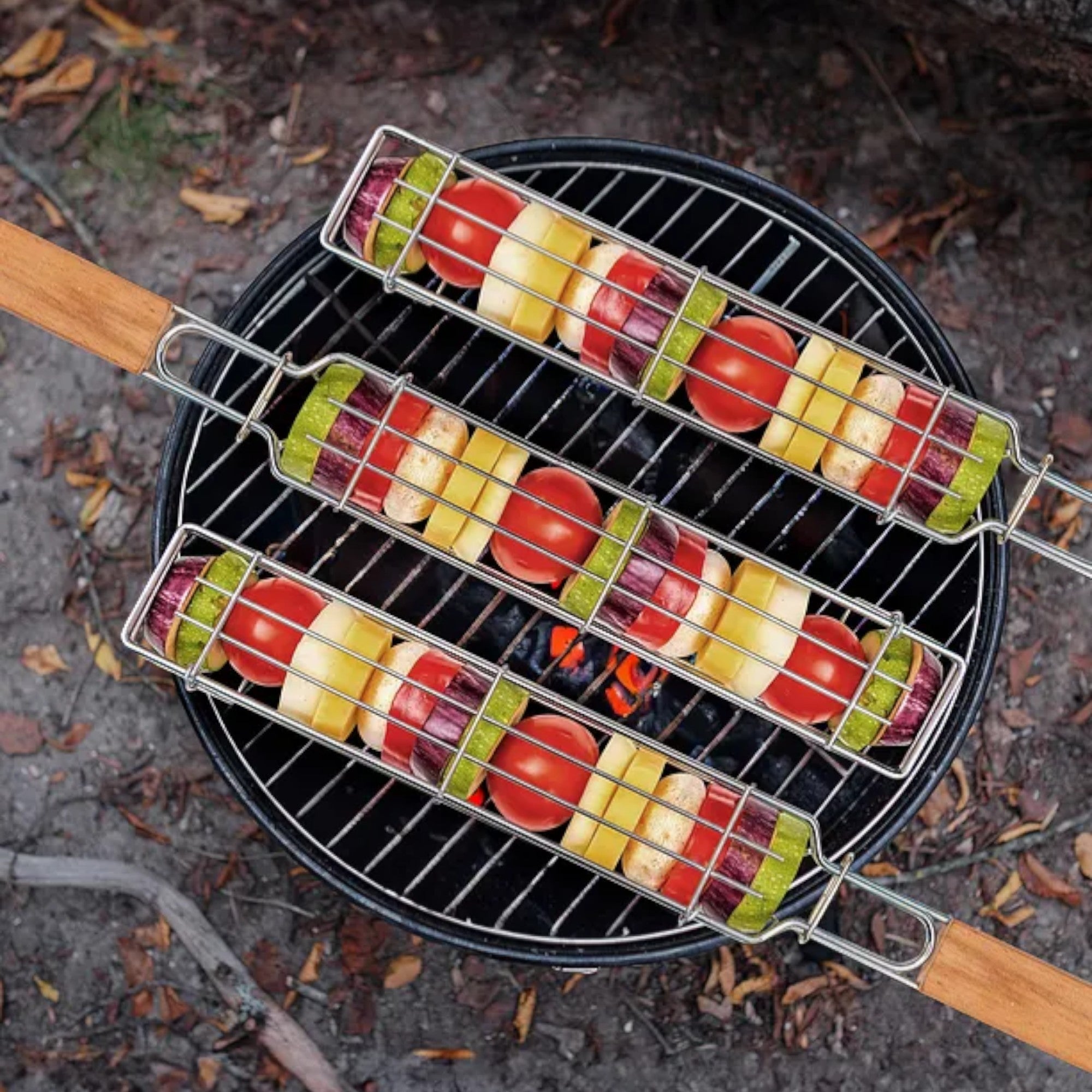 Stainless Steel Vegetable Grill Cage – Long Side-Opening BBQ Basket with Handle