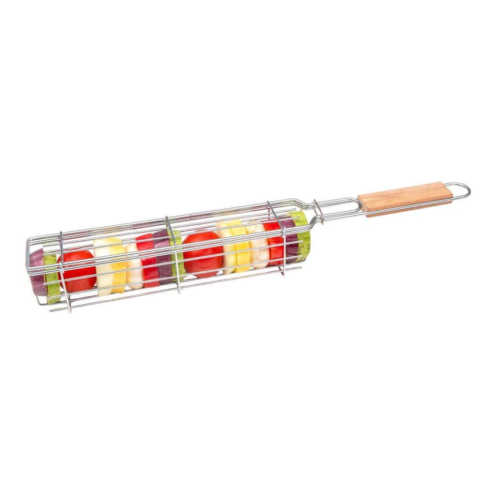 Stainless Steel Vegetable Grill Cage – Long Side-Opening BBQ Basket with Handle