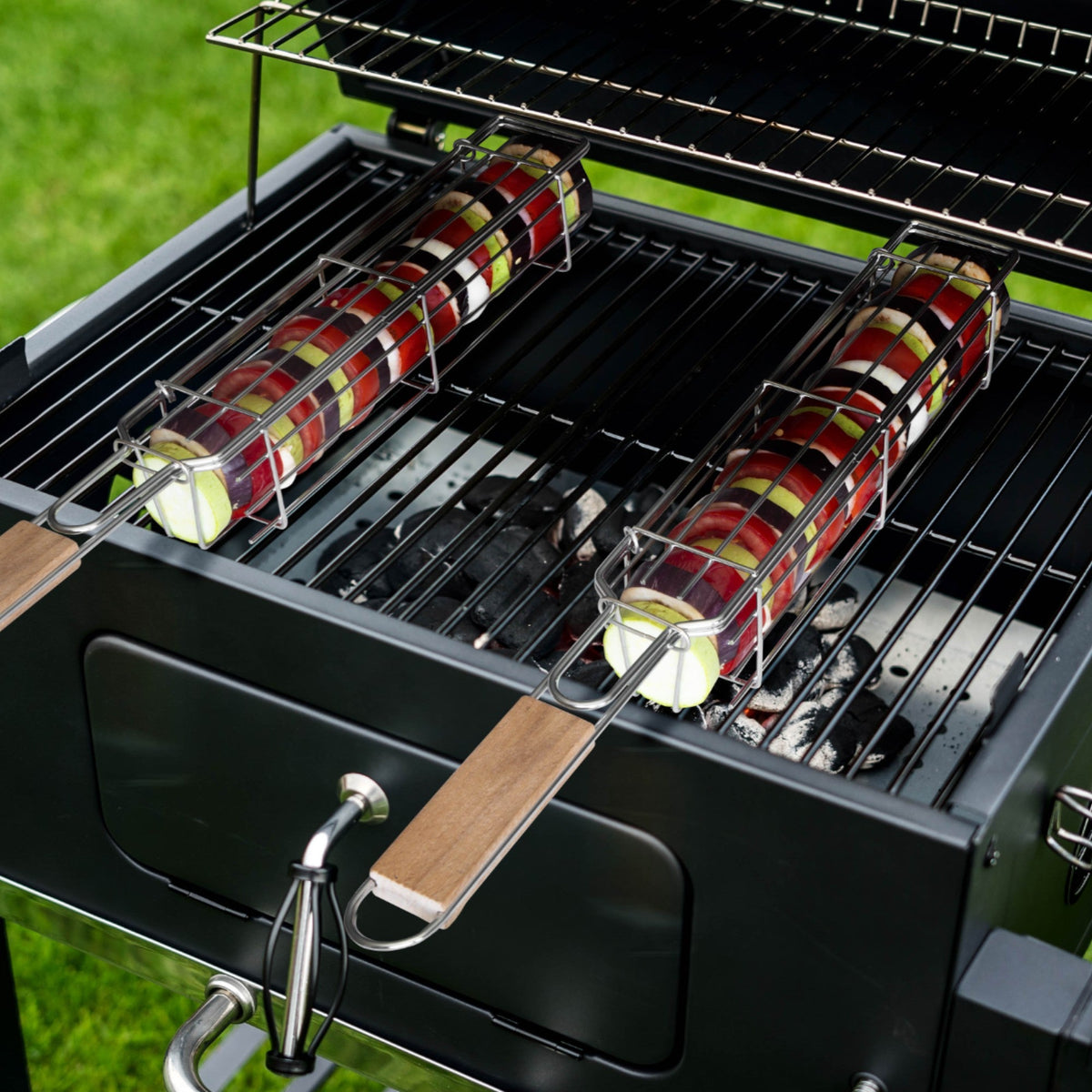 Stainless Steel Vegetable Grill Cage – Long Side-Opening BBQ Basket with Handle