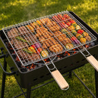 Extra-Large Foldable BBQ Basket – Stainless Steel Mesh with Dual Wooden Handles (46 × 56 cm)