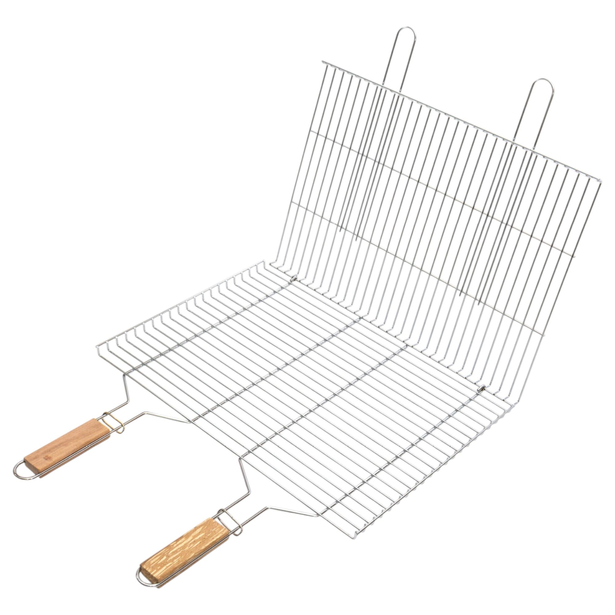 Extra-Large Foldable BBQ Basket – Stainless Steel Mesh with Dual Wooden Handles (46 × 56 cm)
