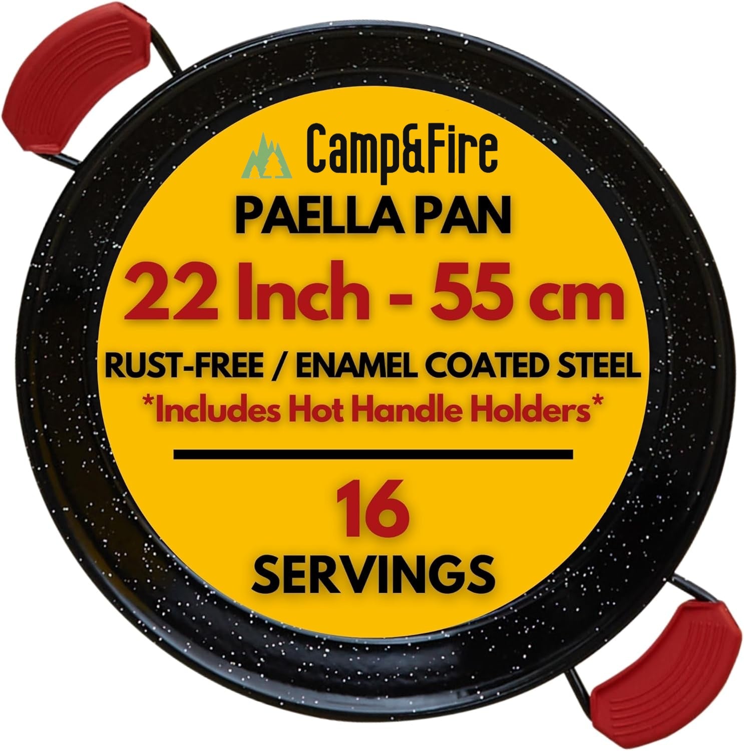 Enamelled Paella Pan. Non-Stick Carbon Steel with Silicone Handles.