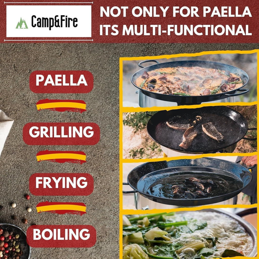 Enamelled Paella Pan. Non-Stick Carbon Steel with Silicone Handles.