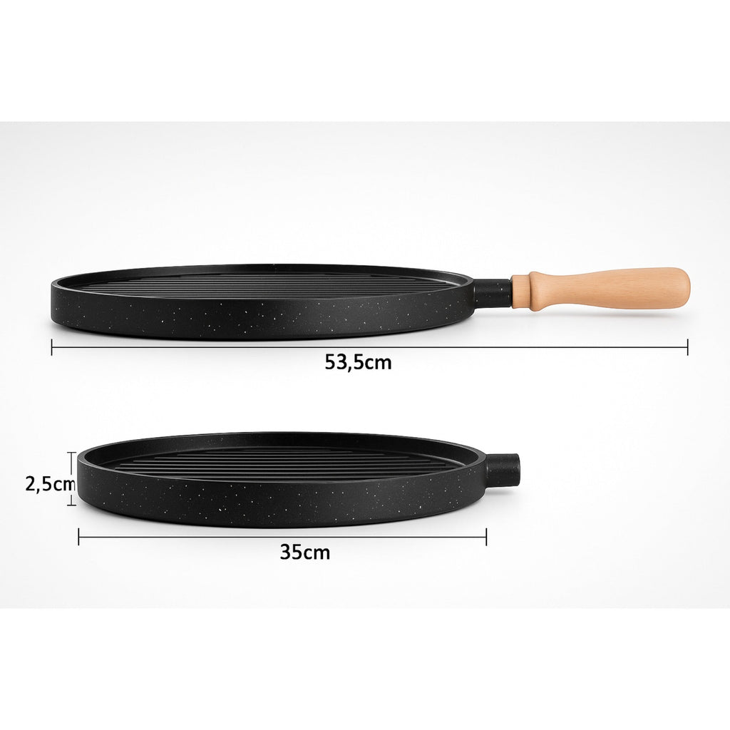 35cm Double-Sided Granite Griddle Pan | Non-Stick, Oven-Safe Grill Plate with Detachable Handle