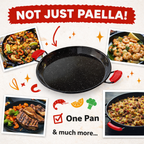 Enamelled Paella Pan. Non-Stick Carbon Steel with Silicone Handles.