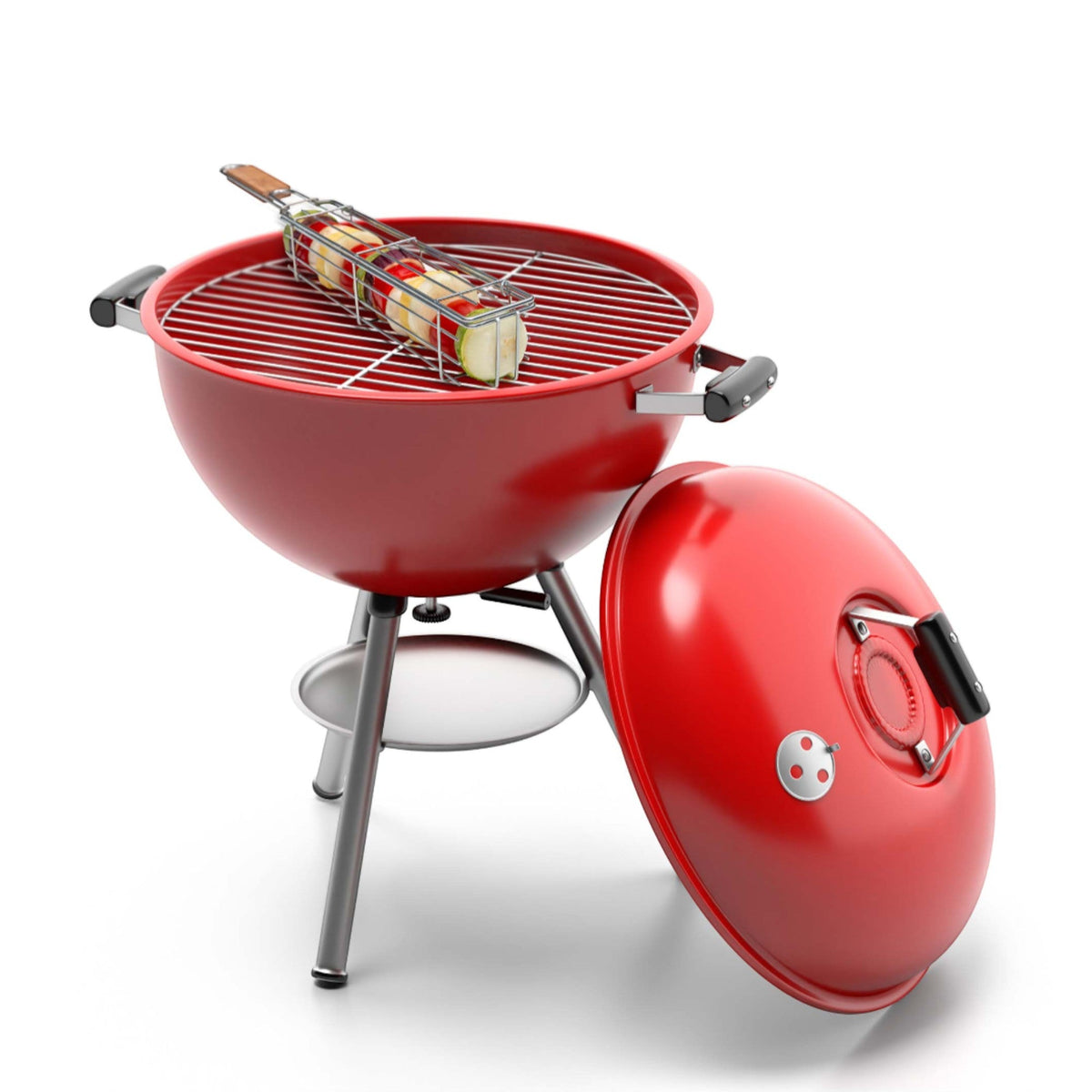 Set of 2 BBQ Vegetable Grill Baskets – Long Stainless Steel Side-Opening Design