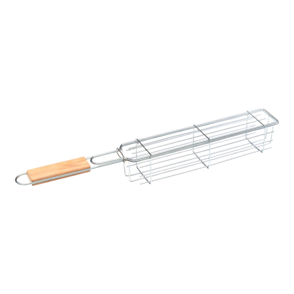 Stainless Steel Vegetable Grill Cage – Long Side-Opening BBQ Basket with Handle