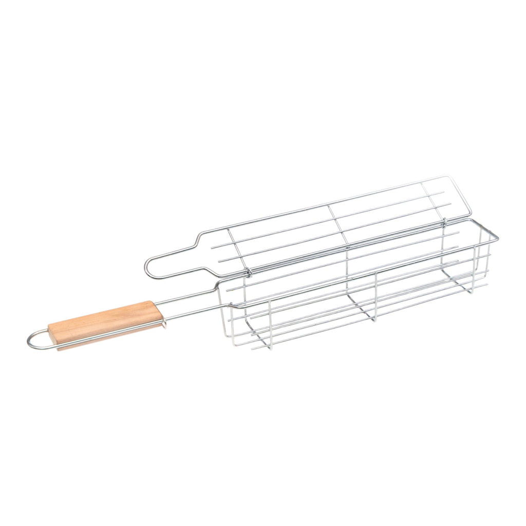 Stainless Steel Vegetable Grill Cage – Long Side-Opening BBQ Basket with Handle
