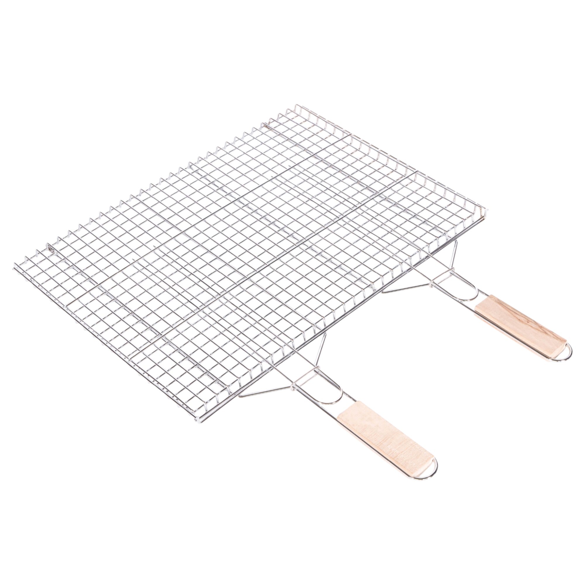 Extra-Large Foldable BBQ Basket – Stainless Steel Mesh with Dual Wooden Handles (46 × 56 cm)