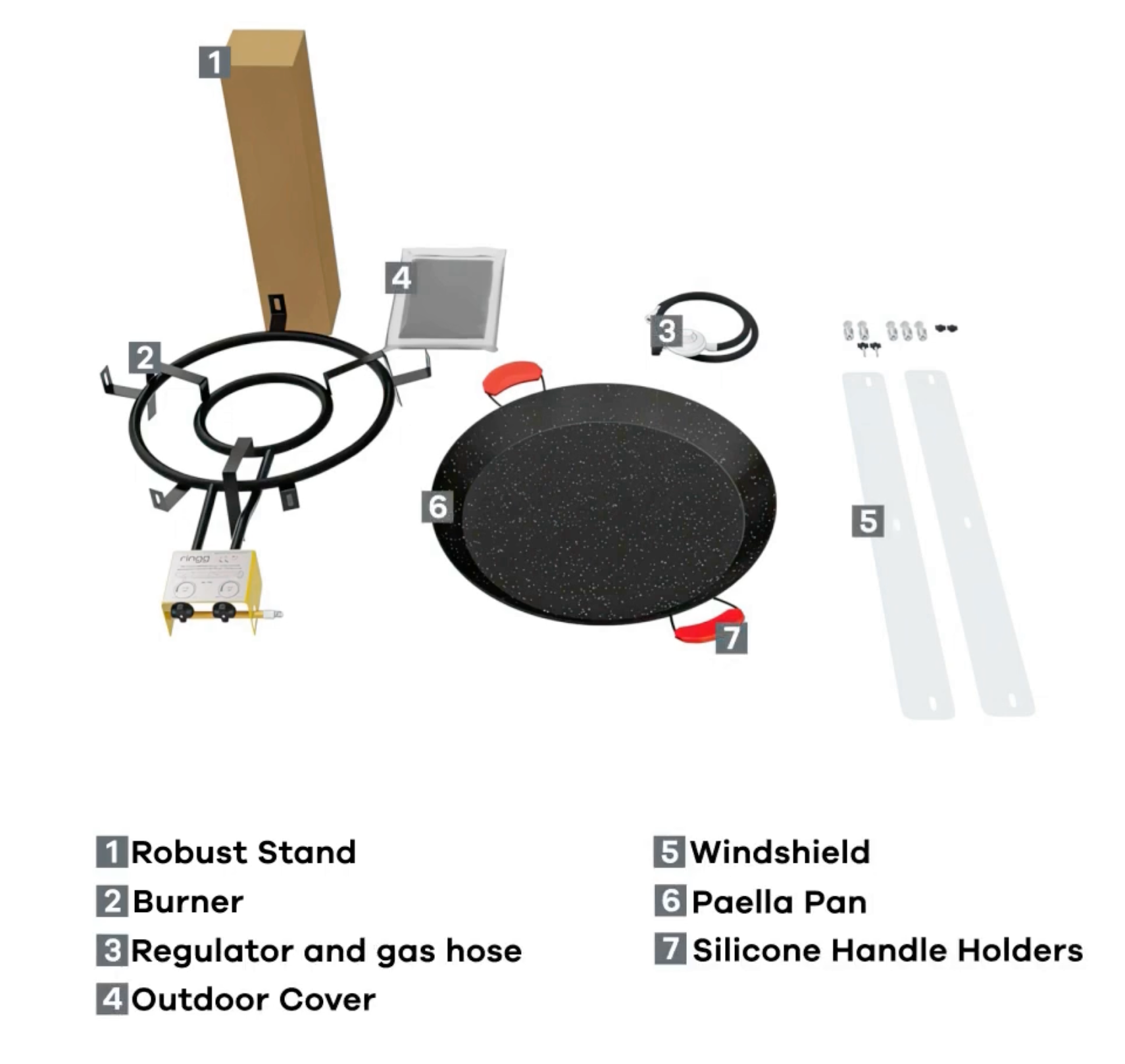 Paella Cooking Set. 12 Servings (46cm, 18") Paella Pan & Gas Burner & Tripod Stand Full Kit.
