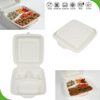 3 Compartment Large Takeaway Boxes. Square (24x24) Eco-Friendly Food Containers.