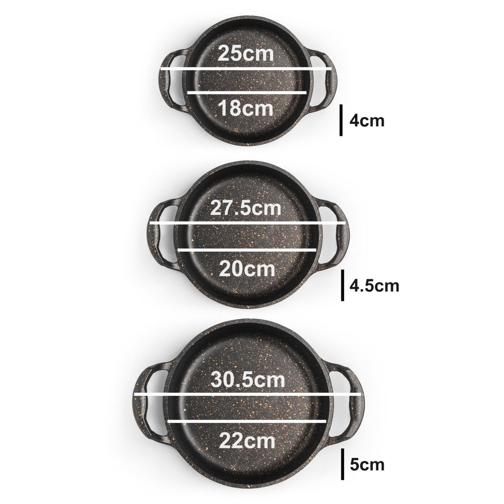 3-Piece Granite Non-Stick Frying Pan Set | Induction, Oven & Dishwasher Safe Cookware