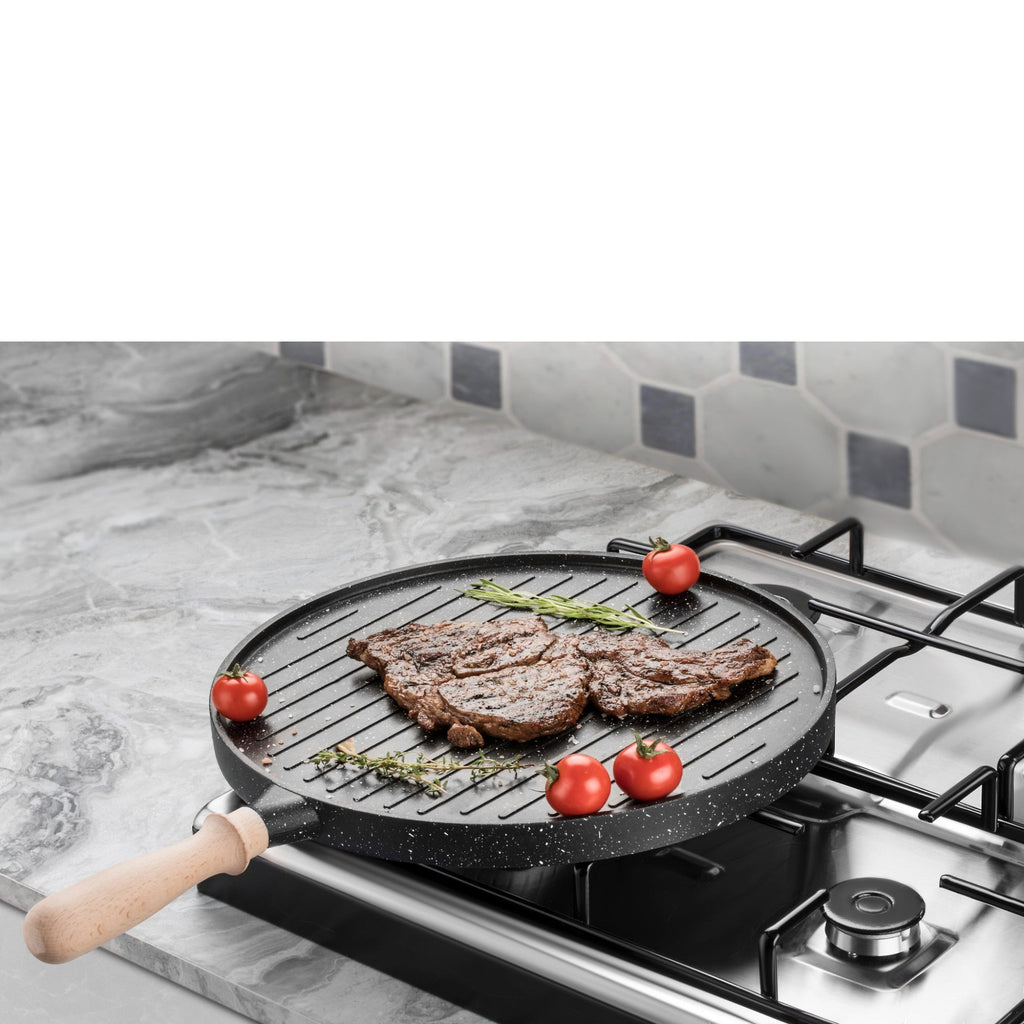 35cm Double-Sided Granite Griddle Pan | Non-Stick, Oven-Safe Grill Plate with Detachable Handle